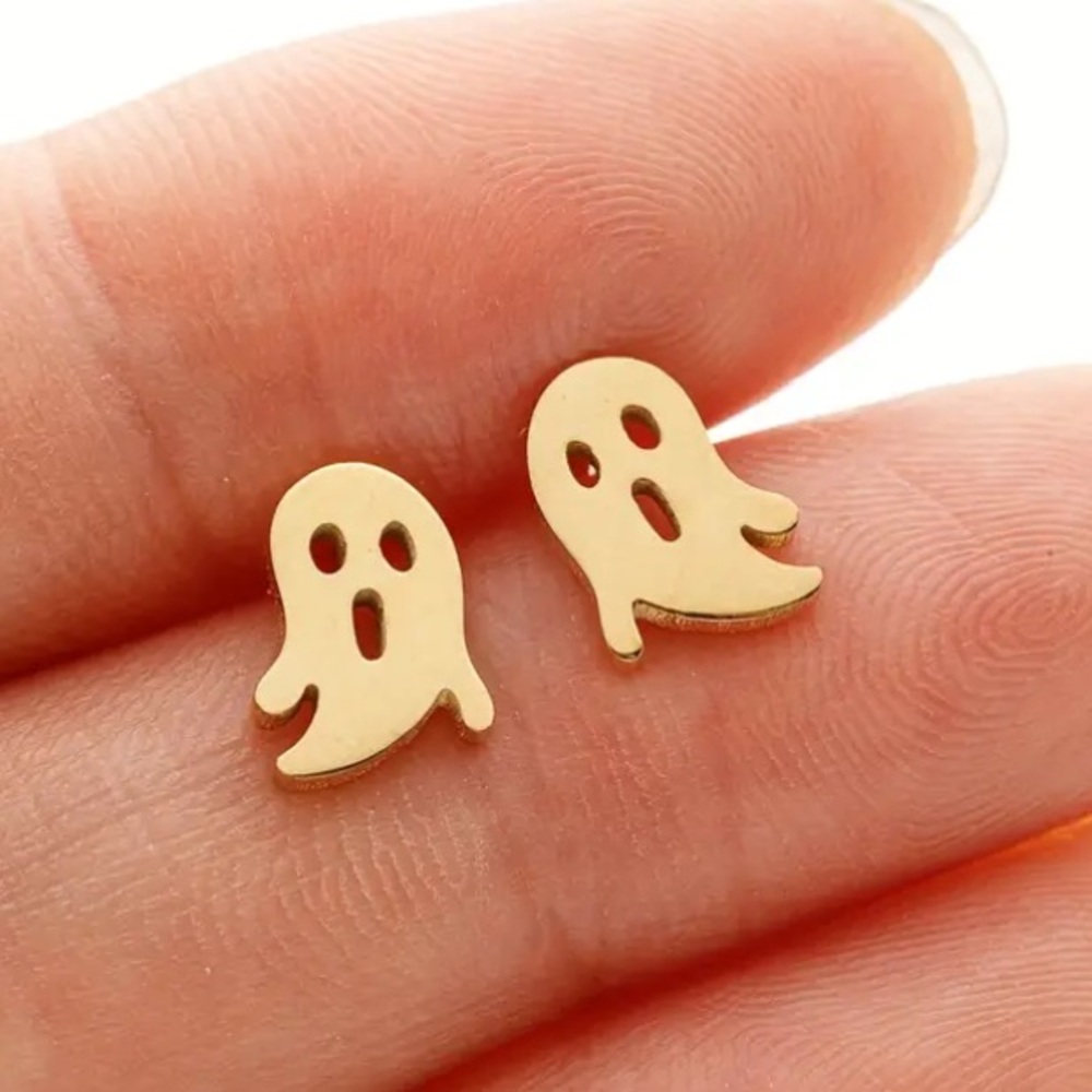 Spooky Ghost Halloween Gold Toned Stud Earrings